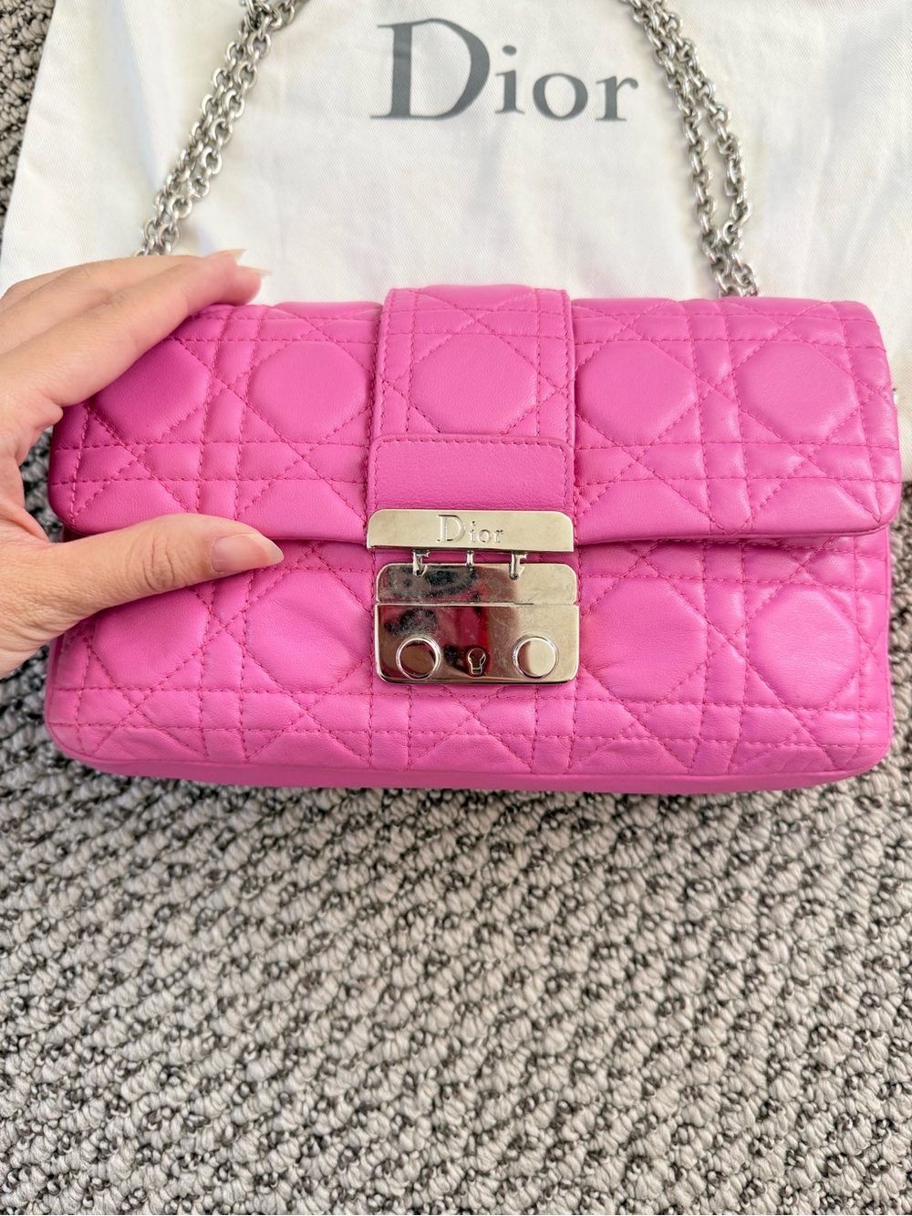 Dior Miss Dior Pink Cannage Leather Chain Bag Silver Hardware - Picture 4 of 12